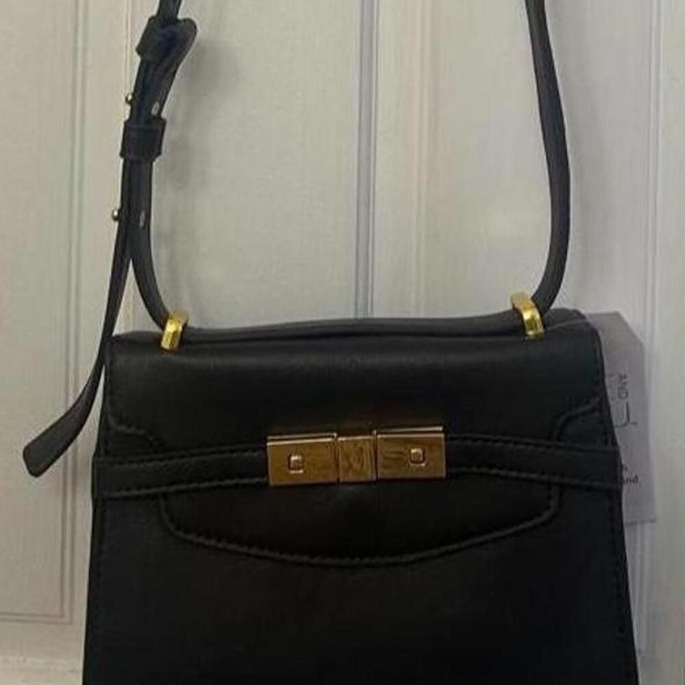 Black Leather Crossbody Bag with Gold Hardware